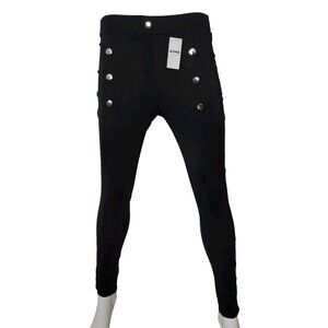 NWT Asha Legging Pants Womens S/M Black Soft Spandex Gold Accented Buttons